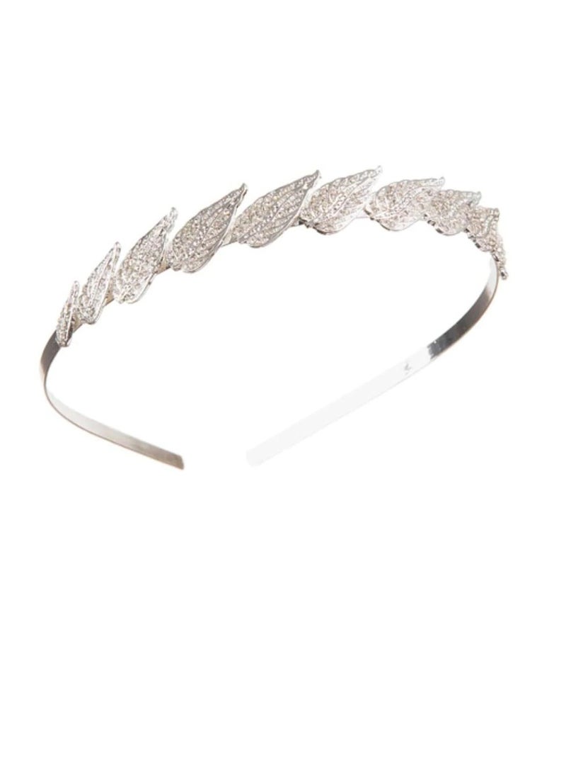 عقال الزفاف المعدنية الفضية مع الزينة ورقة حجر الراين - Image 2