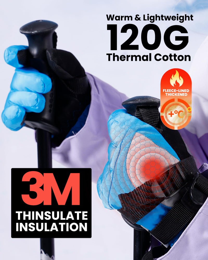 OutdoorMaster Kids Ski Snow Gloves, 3M Thinsulate Winter Windproof Waterproof Thermal Gloves for Boys & Girls, Fits Youth Winter Sports, Skiing, Snowboard - Image 2