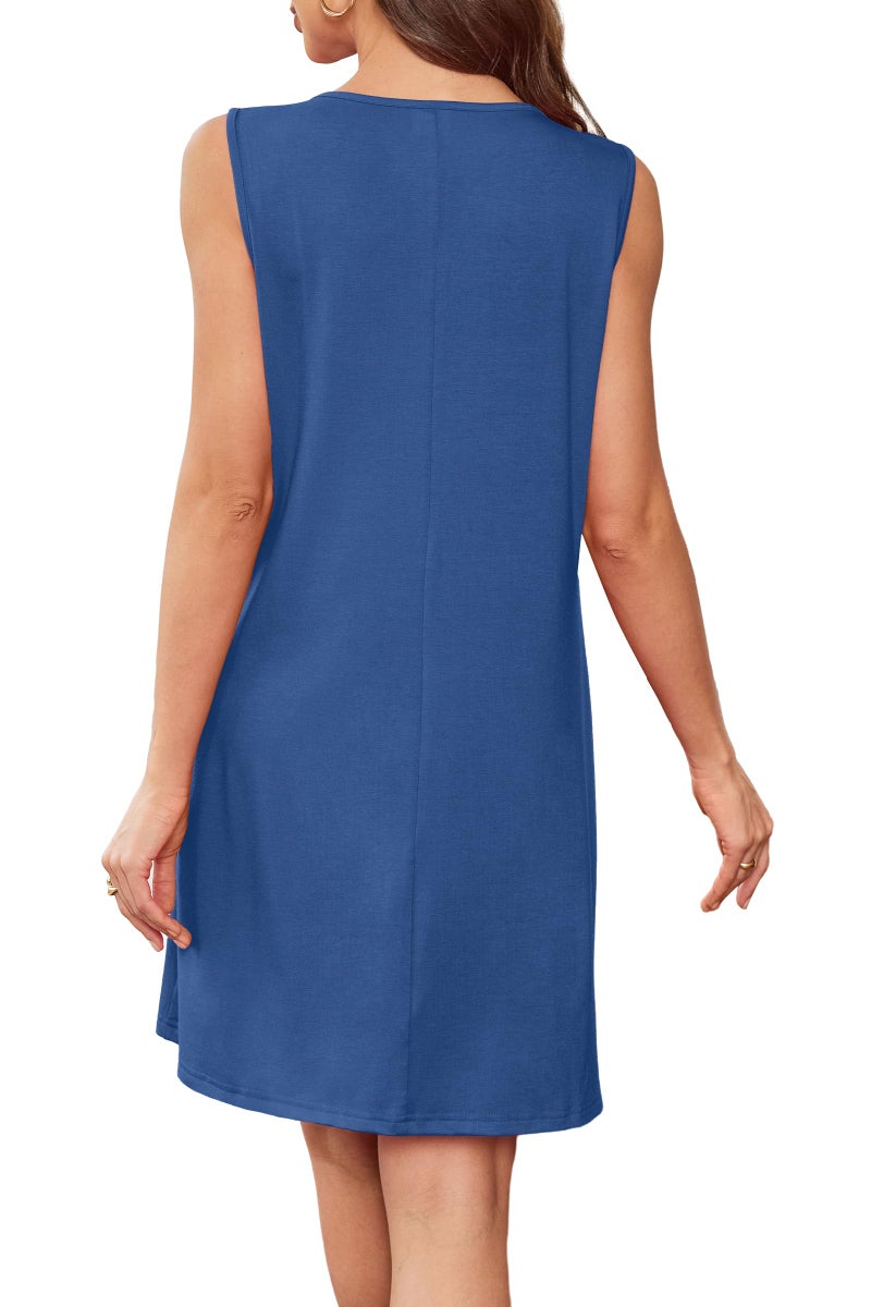 BKRIVE Summer Dresses for Women Sleeveless Pleated Sundress Lace Scoop Neck Beach Vacation Dress Dusty Blue L - Image 5