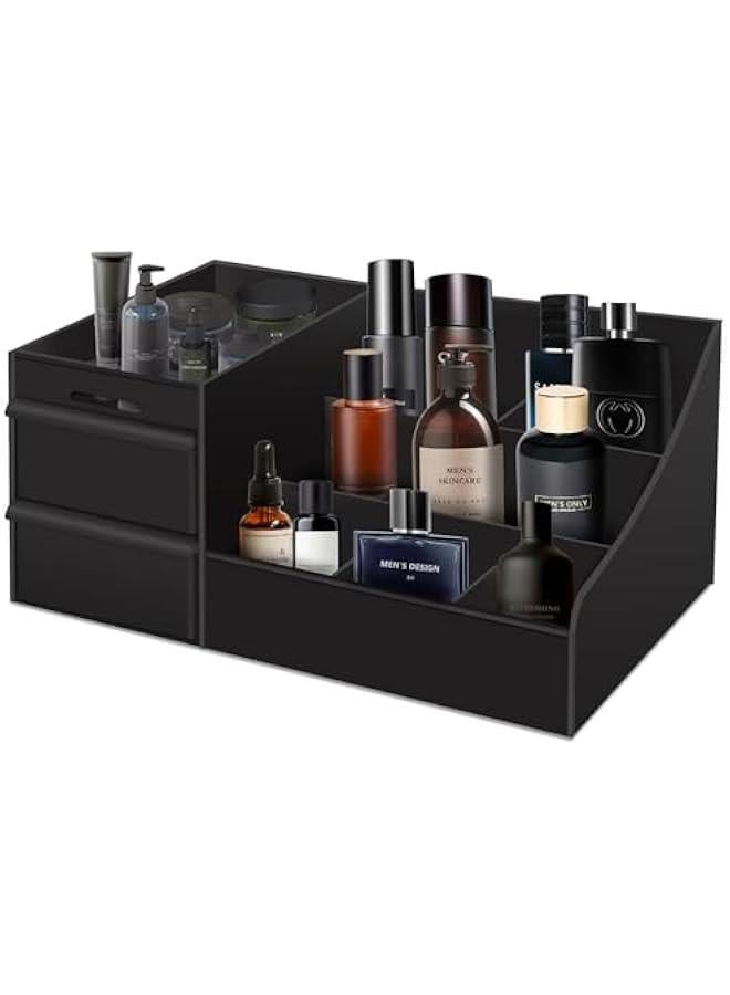 Arabest Black Vanity Organizer with Drawers – Large Mens Countertop Storage Box for Cologne, Skincare, Makeup, Perfume – Waterproof Dresser Organizer for Bathroom, Bedroom, Desk  - Image 1