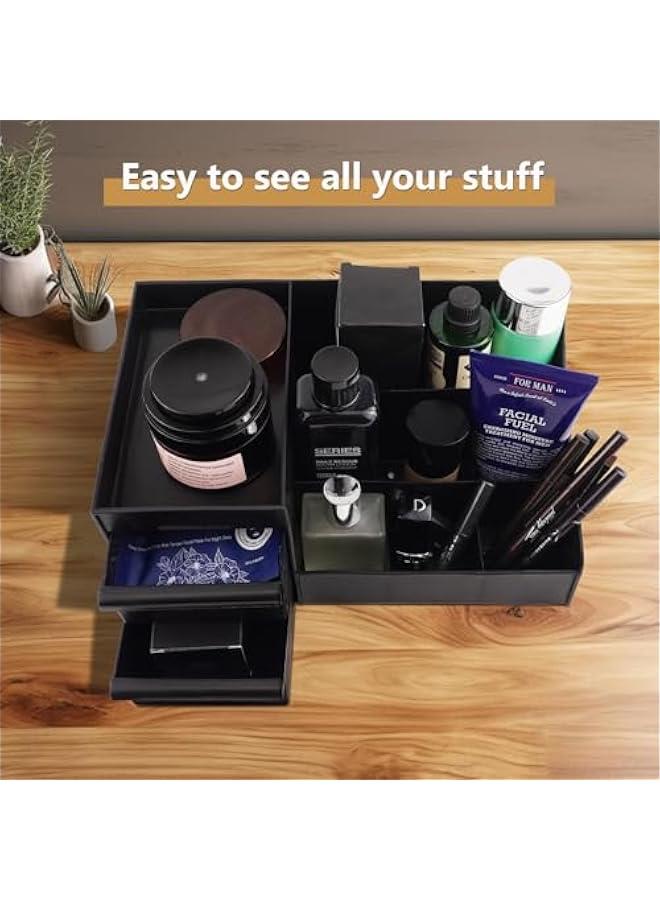 Arabest Black Vanity Organizer with Drawers – Large Mens Countertop Storage Box for Cologne, Skincare, Makeup, Perfume – Waterproof Dresser Organizer for Bathroom, Bedroom, Desk  - Image 2