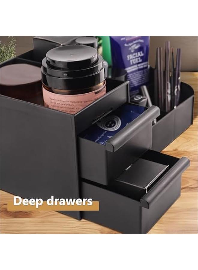 Arabest Black Vanity Organizer with Drawers – Large Mens Countertop Storage Box for Cologne, Skincare, Makeup, Perfume – Waterproof Dresser Organizer for Bathroom, Bedroom, Desk  - Image 3