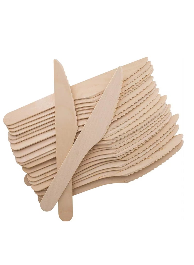 HAIWUYA 100 pcs disposable Knives wooden knives 100% Natural Wooden Disposable Cutlery Eco-Friendly  - Image 1