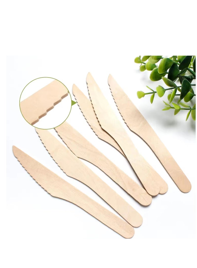 HAIWUYA 100 pcs disposable Knives wooden knives 100% Natural Wooden Disposable Cutlery Eco-Friendly  - Image 2