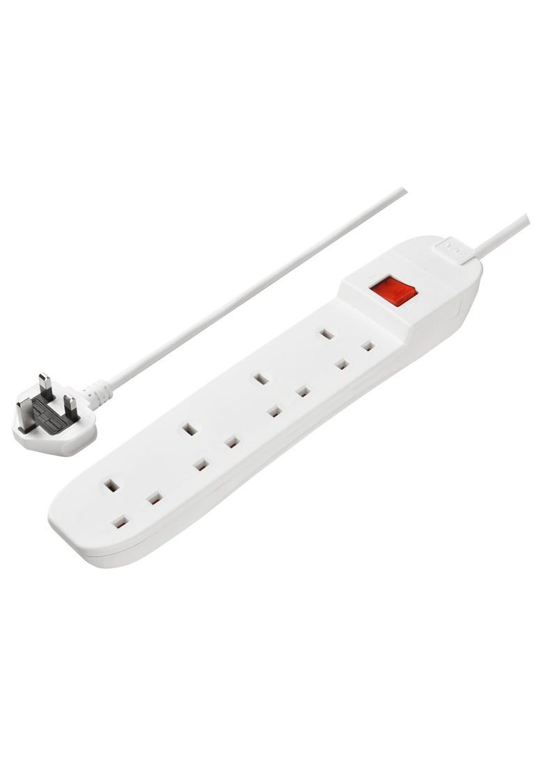 ماستربلاج مشترك كهرباء ماستر بلج 4 مخارج مع كابل 5 متر 13 أمبير مع مفتاح تشغيل ولمبة مؤشر وحماية من الحمل الزائد – أبيض - Image 1