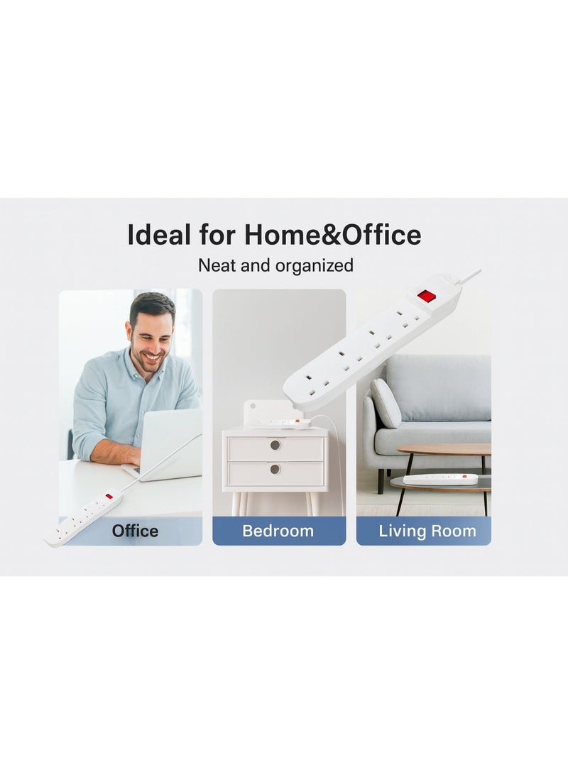 ماستربلاج مشترك كهرباء ماستر بلج 4 مخارج مع كابل 5 متر 13 أمبير مع مفتاح تشغيل ولمبة مؤشر وحماية من الحمل الزائد – أبيض - Image 5