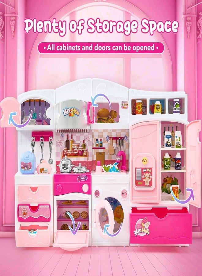 Mastom Kitchen Playset for Girls, Pretend Play Kitchen Toy for Dolls with Lights Sounds & Accessories, Gifts for 3 4 5 6 Year Old Toddlers - Image 2