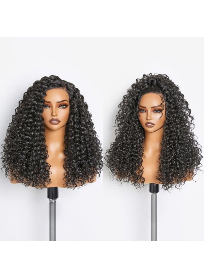 GORGIUS Glueless Water Wave Lace Front Wigs Natural Black Synthetic Curly Wig Pre Cut Pre Plucked Side Parted Hairline 20 Inch - Image 1
