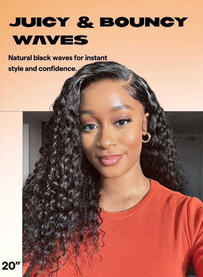 GORGIUS Glueless Water Wave Lace Front Wigs Natural Black Synthetic Curly Wig Pre Cut Pre Plucked Side Parted Hairline 20 Inch - Image 2