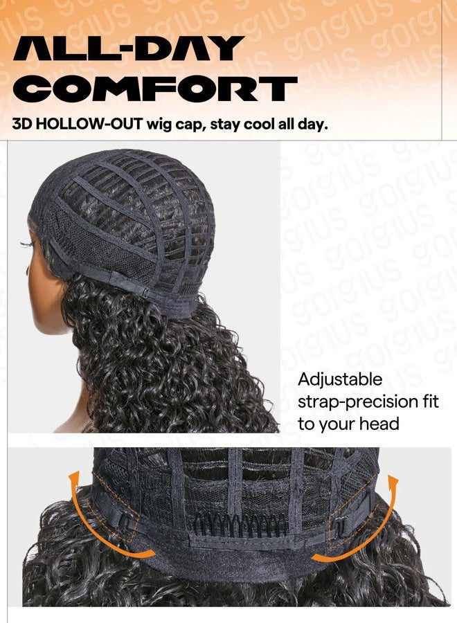 GORGIUS Glueless Water Wave Lace Front Wigs Natural Black Synthetic Curly Wig Pre Cut Pre Plucked Side Parted Hairline 20 Inch - Image 4