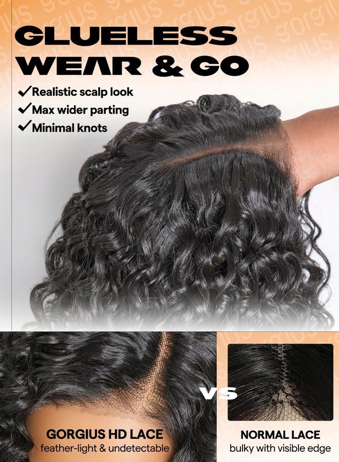 GORGIUS Glueless Water Wave Lace Front Wigs Natural Black Synthetic Curly Wig Pre Cut Pre Plucked Side Parted Hairline 20 Inch - Image 3