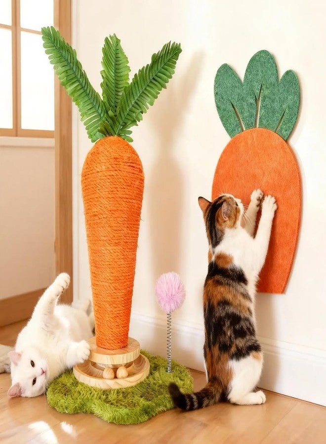 nets Tribe Carrot Cat Scratching Post and Wall Mounted Scratching Mat, Cute Tall Scratching Post,Indoor Nature Sisal Cat Scratcher for Cats and Kittens - Image 1