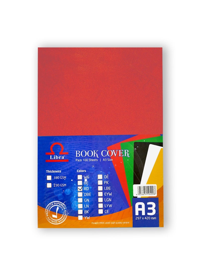Libra Embossed Leather Board A3 230gsm Red 100 SHEETS - Image 1