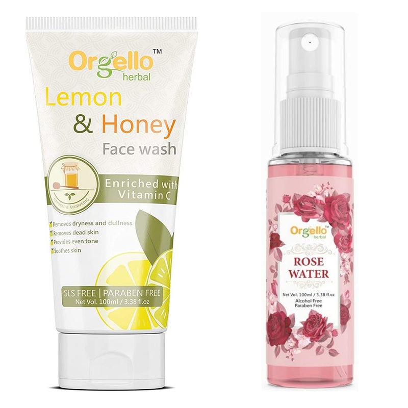 Orgello herbal Rose water spray alcoholfree for face 100 ml Lemon and honey face wash paraben and sulphate free with vitamin c 100 ml Pack of 2 - Image 1