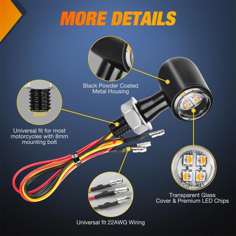 إشارات انعطاف LED خلفية للدراجات النارية، ضوء فرامل خلفي أحمر أصفر، مصابيح صغيرة الحجم متوافقة مع هارلي هوندا كاواساكي سوزوكي تريومف ياماها كروزر - Image 4