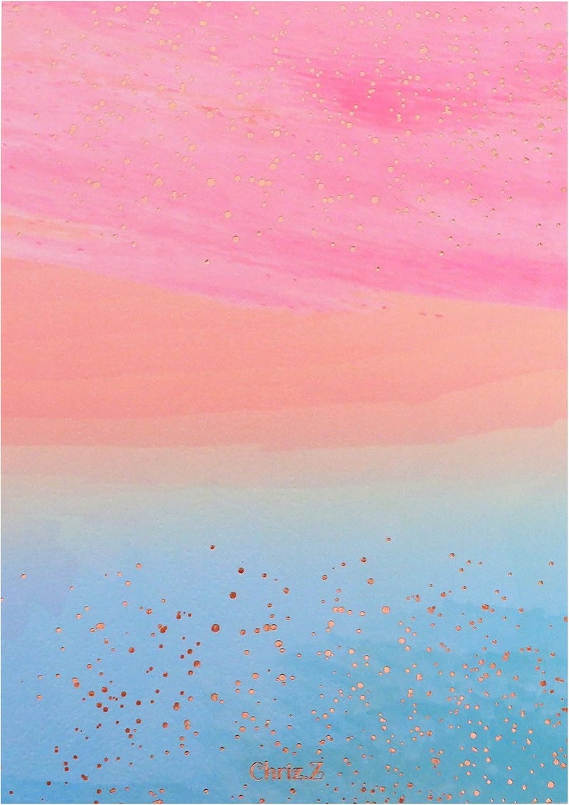 CHRIZ.Z Birthday Card - Single Happy Birthday Greeting Card with Rose Gold Foil Sprinkles and Lettering on Ombre Blue Yellow Pink Textured Paper with Kraft Envelope - 5" x 7" - Blank Inside - Image 2