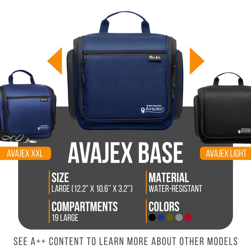 AvaJex Travel Toiletry Bag for Men and Women - (10.6â€x10.6â€x3.2â€) Large Hanging Toiletry Organizer - Waterproof Hygiene Bag with Metal XXL Swivel Hook, with Sturdy Zippers and 19 Compartments for Toiletries - Image 2