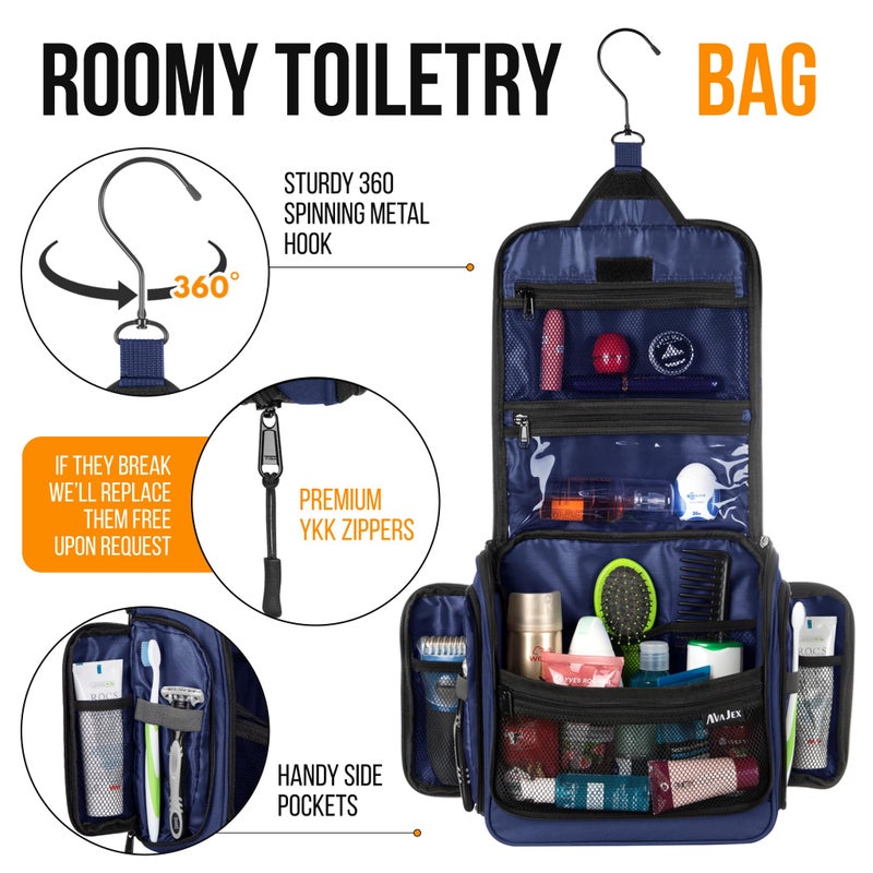 AvaJex Travel Toiletry Bag for Men and Women - (10.6â€x10.6â€x3.2â€) Large Hanging Toiletry Organizer - Waterproof Hygiene Bag with Metal XXL Swivel Hook, with Sturdy Zippers and 19 Compartments for Toiletries - Image 5