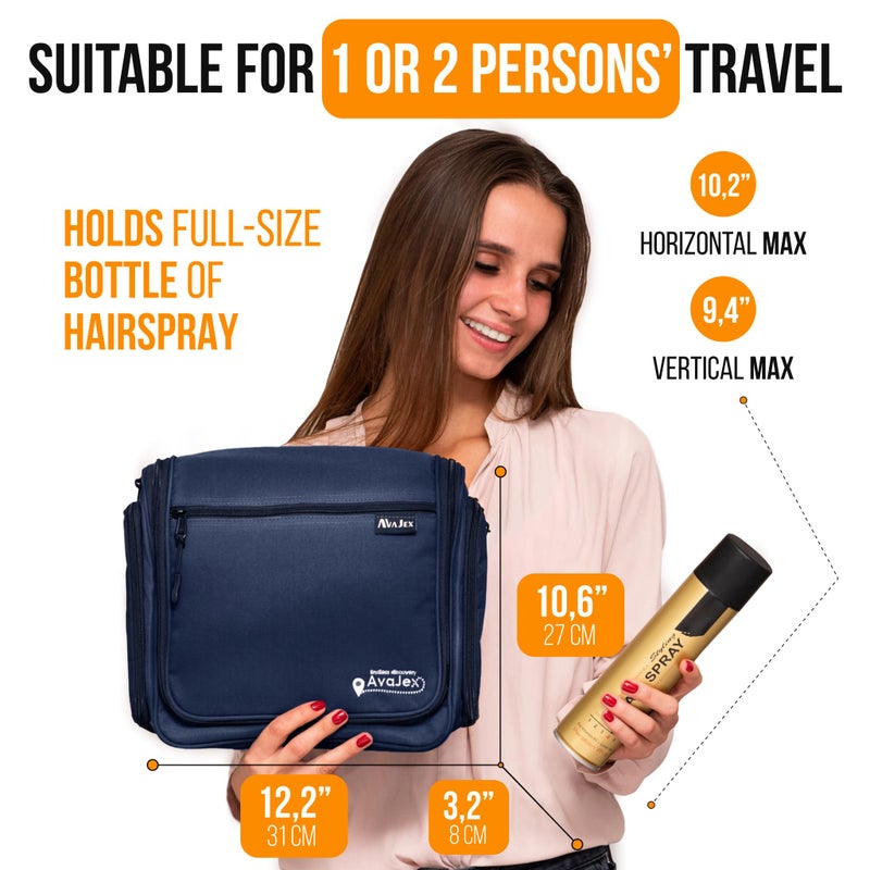 AvaJex Travel Toiletry Bag for Men and Women - (10.6â€x10.6â€x3.2â€) Large Hanging Toiletry Organizer - Waterproof Hygiene Bag with Metal XXL Swivel Hook, with Sturdy Zippers and 19 Compartments for Toiletries - Image 4