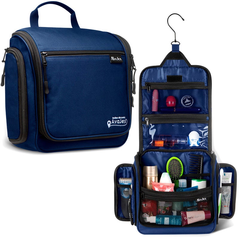 AvaJex Travel Toiletry Bag for Men and Women - (10.6â€x10.6â€x3.2â€) Large Hanging Toiletry Organizer - Waterproof Hygiene Bag with Metal XXL Swivel Hook, with Sturdy Zippers and 19 Compartments for Toiletries - Image 1