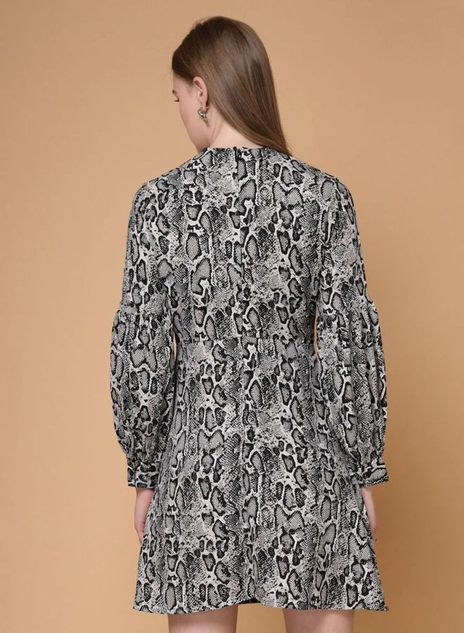 Freehand  Women Regular Fit Animal Printed Round Neck Long Sleeve Shift Dress for Women | Best Price UAE