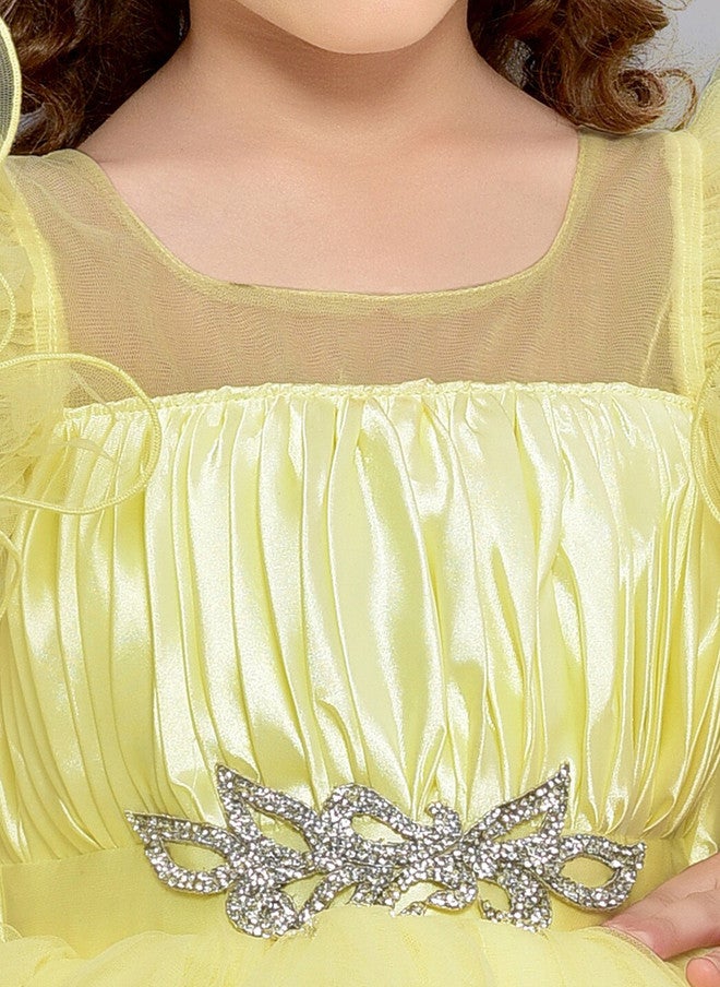 PinkChick فستان ماكسي شبكي بطبقات صفراء للفتيات - Image 2