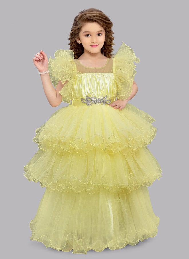 PinkChick فستان ماكسي شبكي بطبقات صفراء للفتيات - Image 5