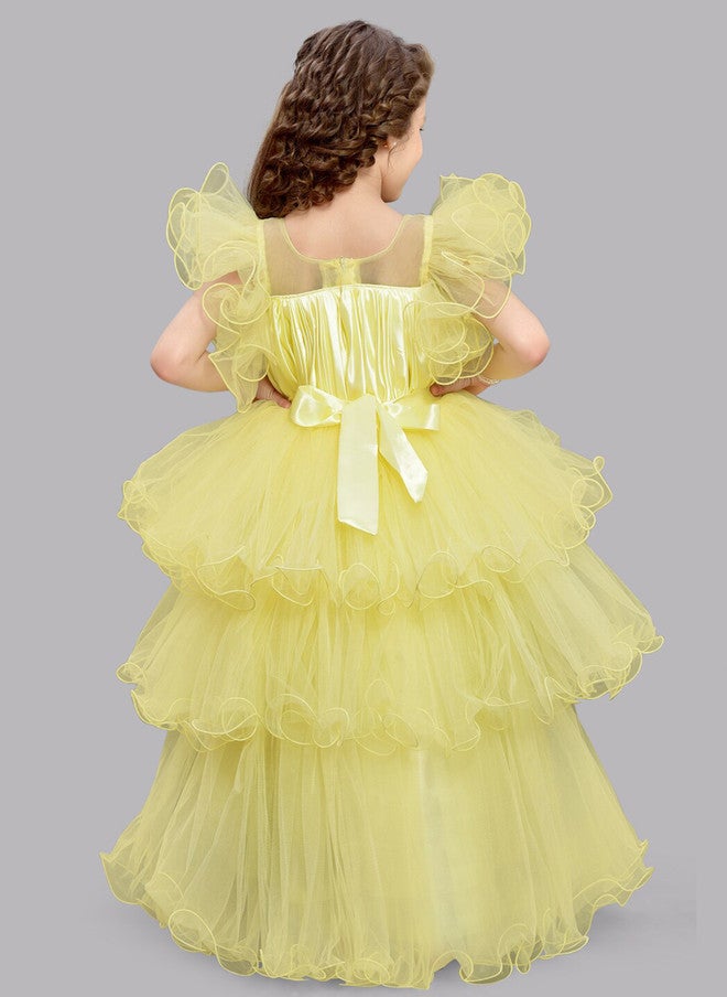 PinkChick فستان ماكسي شبكي بطبقات صفراء للفتيات - Image 4