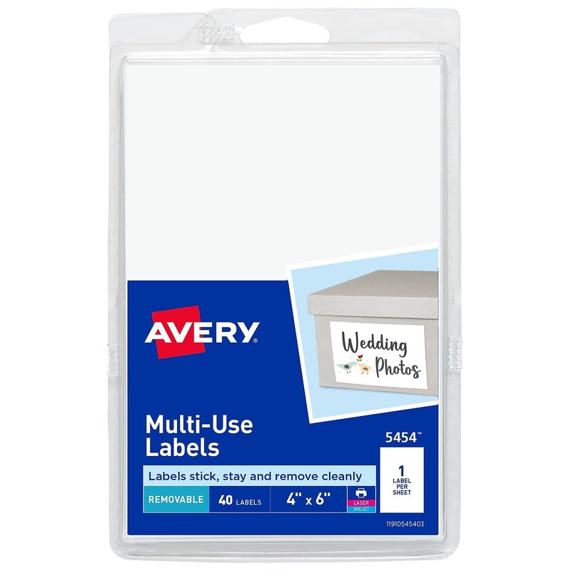 Avery 05454 Removable Multi-Use Labels, 4-Inch x 6-Inch, White, 40 Labels/Pack - Image 1