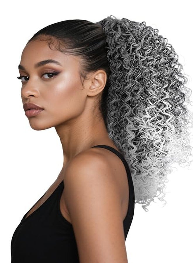 ZAVIDE Ponytail For Black Women Drawstring Ponytail Curly Hair Short Ponytail Extension Pony tails Drawstring Hair Pieces Human Hair Feeling For Daily Use (Gray)