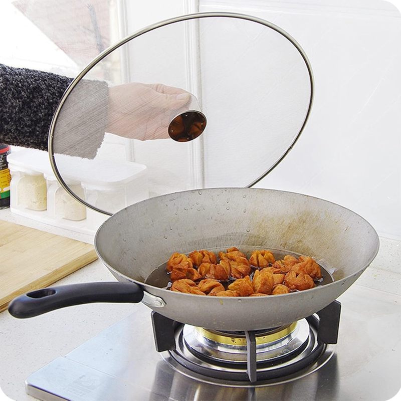 Stainless Steel Kitchen Splash Guard: 33*33*5cm Silver - Foldable Center Handle, 3 Sizes, Non-Stick Easy Clean, Mesh Screen for Mess-Free Cooking, Clean Countertops, Home Kitchen Use - Image 5