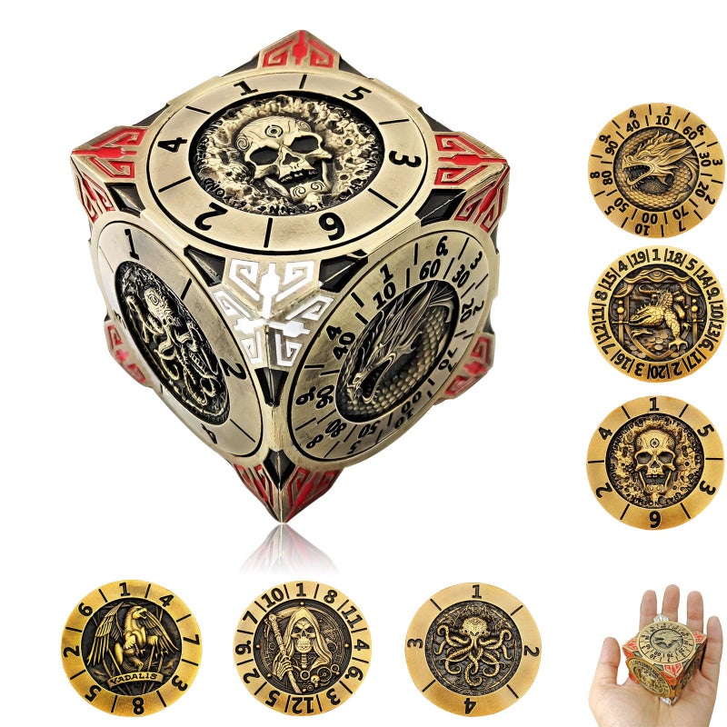 FLUEFOWL DND Spinner Dice Metal Dice Set with 3D Relief for DND Gifts Polyhedral Roleplaying Game Dice Fantasy DD Tabletop RPG Accessories for DM Player Bronze - Image 3