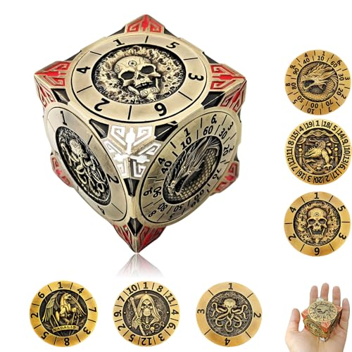 FLUEFOWL DND Spinner Dice Metal Dice Set with 3D Relief for DND Gifts Polyhedral Roleplaying Game Dice Fantasy DD Tabletop RPG Accessories for DM Player Bronze - Image 1
