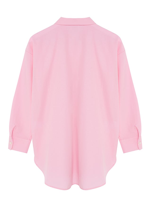 Pink Woven Shirt with Pocket and Slit Detail TCTAW22UK0080