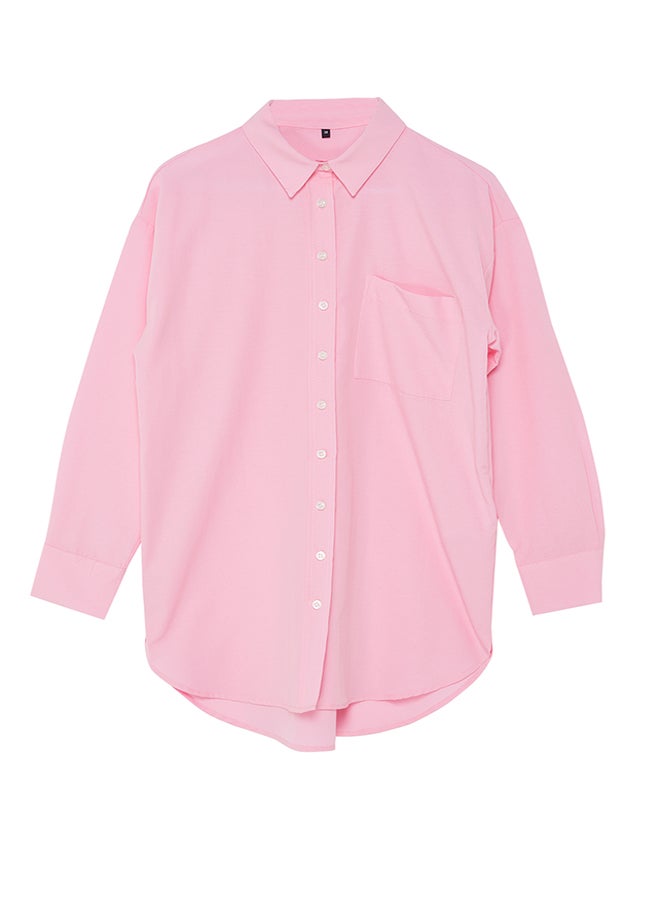 Pink Woven Shirt with Pocket and Slit Detail TCTAW22UK0080