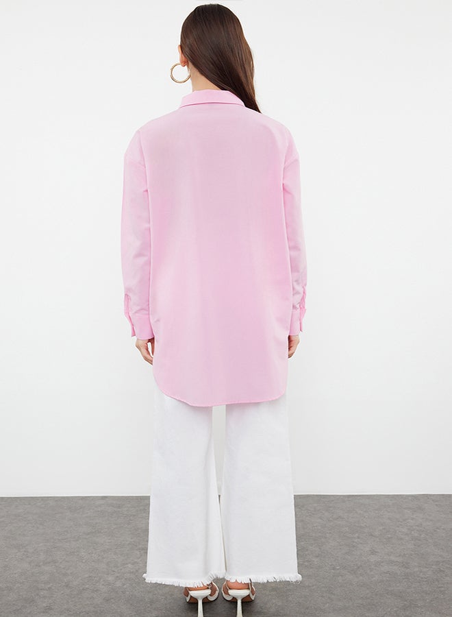Pink Woven Shirt with Pocket and Slit Detail TCTAW22UK0080