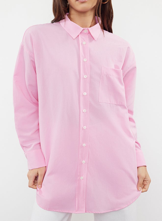 Pink Woven Shirt with Pocket and Slit Detail TCTAW22UK0080