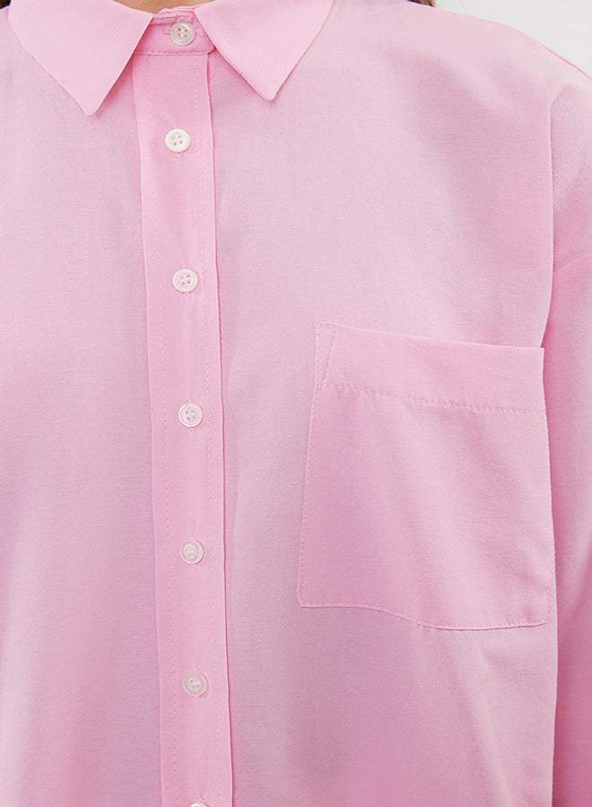 Pink Woven Shirt with Pocket and Slit Detail TCTAW22UK0080