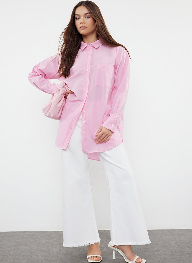 Pink Woven Shirt with Pocket and Slit Detail TCTAW22UK0080