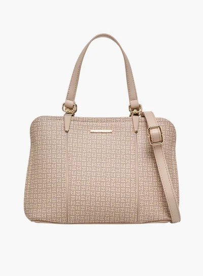 Flora Bella By Shoexpress Monogram Print Tote Bag with Detachable Strap and Zip Closure