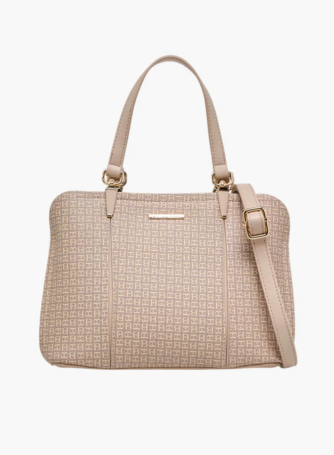 Flora Bella By Shoexpress Monogram Print Tote Bag with Detachable Strap and Zip Closure