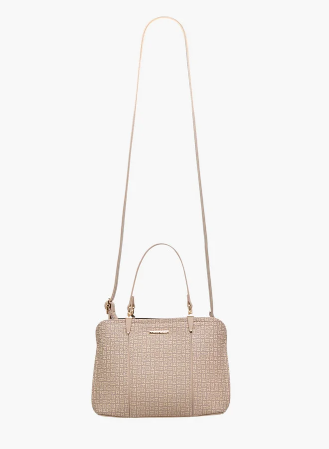 Flora Bella By Shoexpress Monogram Print Tote Bag with Detachable Strap and Zip Closure