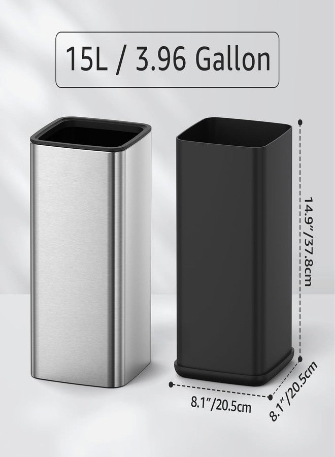 Mbillion 4 Gal/15L Open top Trash Can with Removable Inner Bucket Small Waste Basket, Metal Trash Can for Bathroom Office,Stainless Steel - Image 2