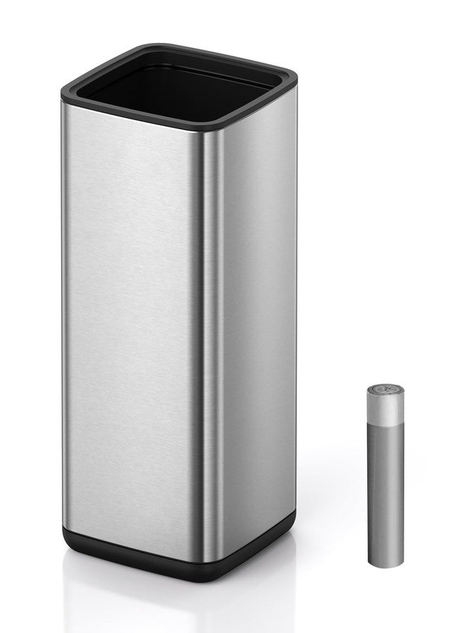 Mbillion 4 Gal/15L Open top Trash Can with Removable Inner Bucket Small Waste Basket, Metal Trash Can for Bathroom Office,Stainless Steel - Image 1