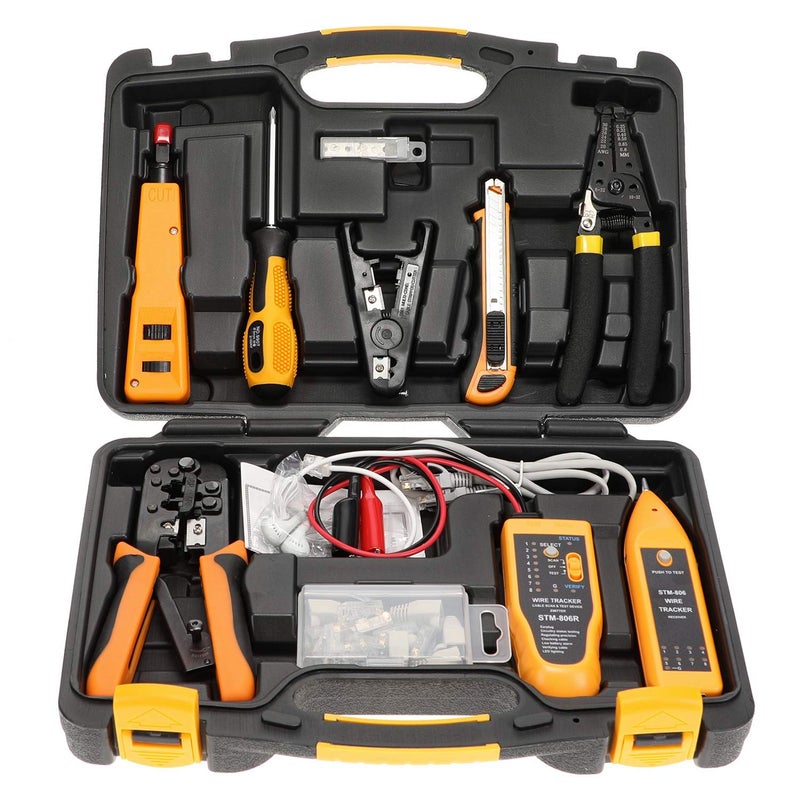InstallerParts Professional Network Tool Kit 15 In 1 - RJ45 Crimper Tool Cat 5 Cat6 Cable Tester, Gauge Wire Stripper Cutting Twisting Tool, Ethernet Punch Down Tool, Screwdriver, Knife - Image 1