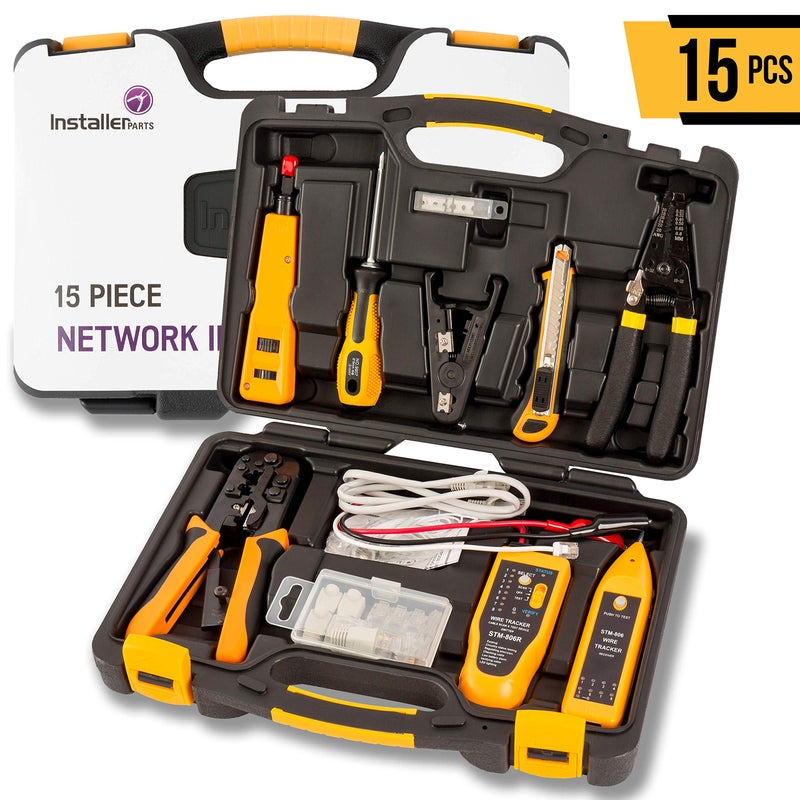 InstallerParts Professional Network Tool Kit 15 In 1 - RJ45 Crimper Tool Cat 5 Cat6 Cable Tester, Gauge Wire Stripper Cutting Twisting Tool, Ethernet Punch Down Tool, Screwdriver, Knife - Image 2