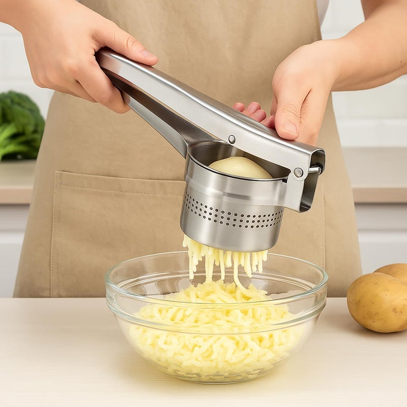 BNYD Stainless Steel Potato Ricer and Masher – Heavy Duty Manual Press for Smooth Mashed Potatoes, Baby Food, Vegetables, Garlic – Ergonomic Non-Slip Handle Kitchen Tool for Cooking Prep - Image 3