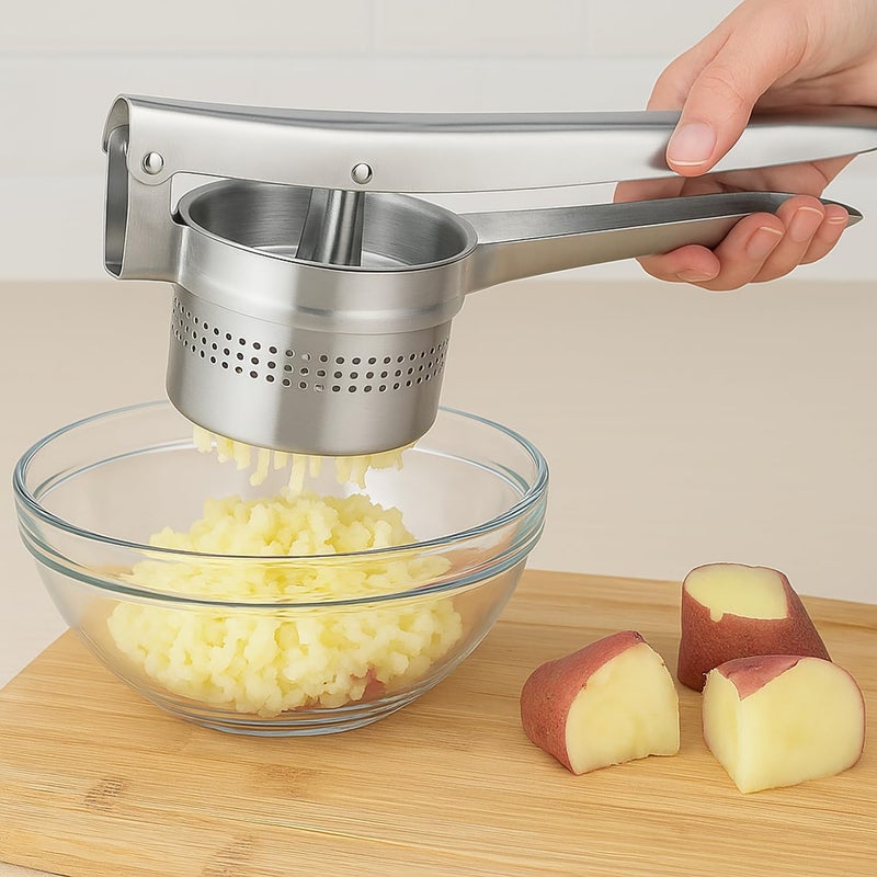 BNYD Stainless Steel Potato Ricer and Masher – Heavy Duty Manual Press for Smooth Mashed Potatoes, Baby Food, Vegetables, Garlic – Ergonomic Non-Slip Handle Kitchen Tool for Cooking Prep - Image 5