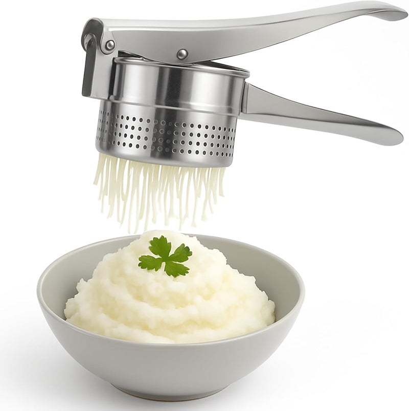 BNYD Stainless Steel Potato Ricer and Masher – Heavy Duty Manual Press for Smooth Mashed Potatoes, Baby Food, Vegetables, Garlic – Ergonomic Non-Slip Handle Kitchen Tool for Cooking Prep - Image 1