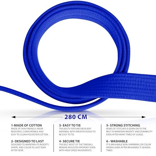 DXM SPORTS BJJ Jiu Jitsu Belt - Taekwondo Karate Belt - Martial Arts Uniform Ranking Judo Belt Double Stitched for Kids Adult (Blue, 280cm) - Image 2